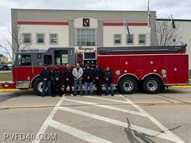 The group with local sales rep Troy Wenger at Seagrave headquarters in Clintonville Wisconsin 